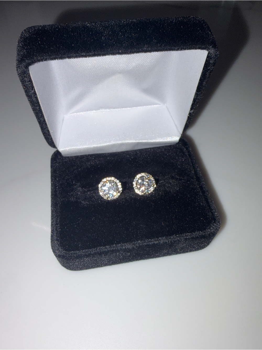 Gold Halo Moissanite Stud Earrings 1CT total weight will pass any Diamond tester